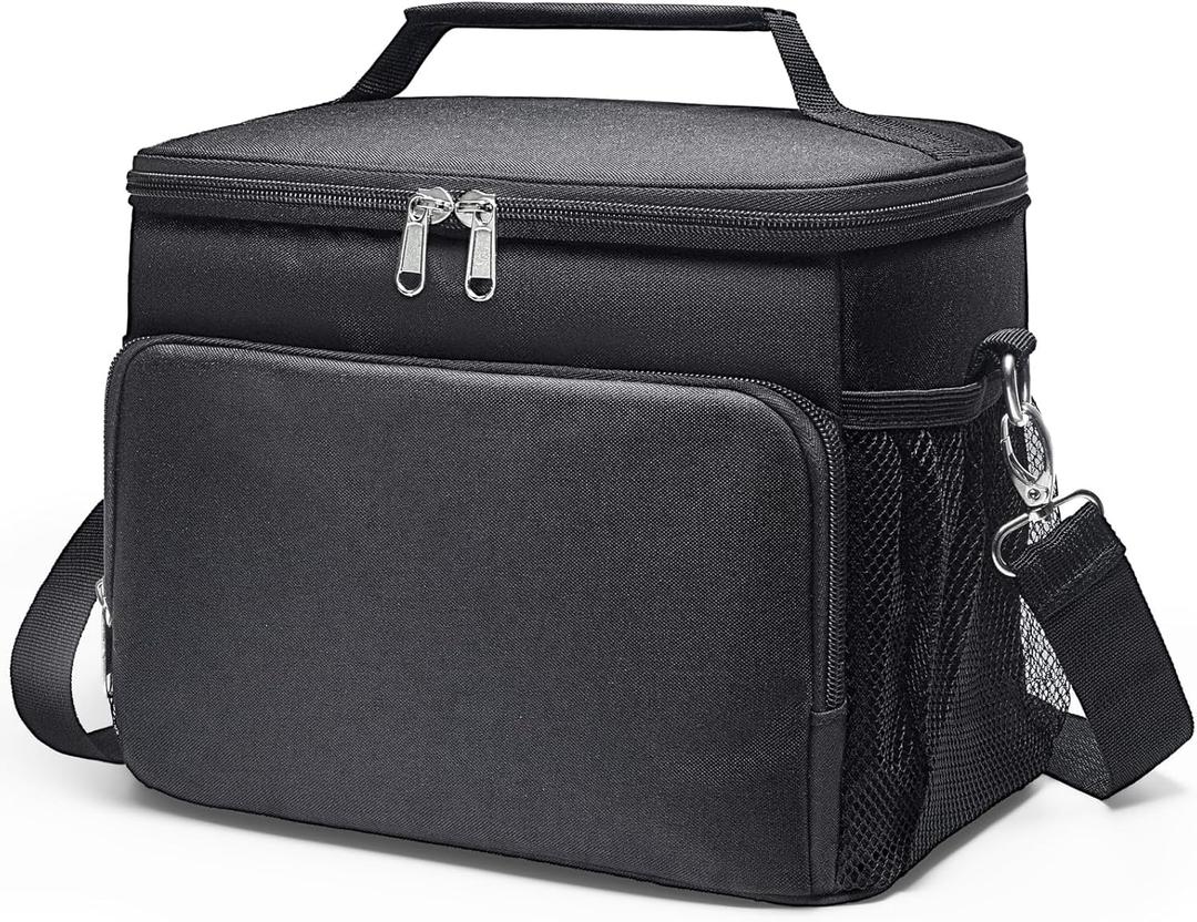 Insulated Lunch Box for Men & Women - Soft Leakproof Lunch Bag with 4 Pockets and Adjustable Strap for Work, Beach, Picnic, Camping, Travel - Black, 9L