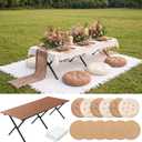 Sintuff Boho Picnic Kit for 6, Portable Folding Low Picnic Table 58.26'' x 23.03'' with Beige Table Runner, Picnic's Blanket, 6 Floor Pillows, Tablecloth & Placemats for Beach Camping Wedding Party