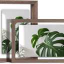 Egofine 5x7 Floating Frames Set of 2, Double Plexiglass Picture Frame, Made of Solid Wood Display Any Size Photo up to 5x7, Wall Mount or Tabletop Standing, Brown