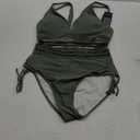 Blooming Jelly Women High Waisted Bikini Sets Tummy Control Swimsuits Color Block Two Piece Drawstring Bathing Suit (Medium, Green Mesh)