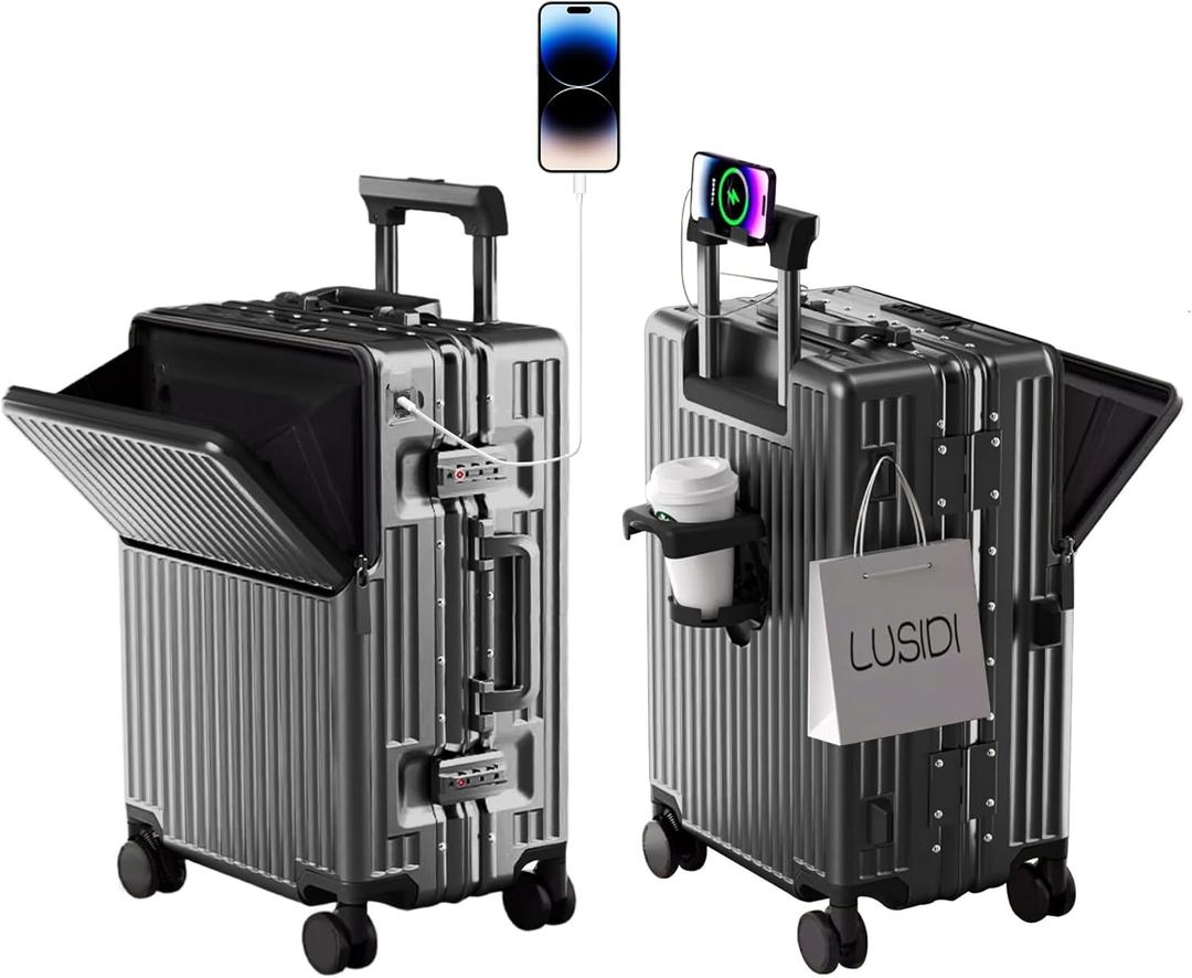 Zipperless Luggage, 22x14x9 Aviation Certified, Polycarbonate Aluminum Hardshell, Expandable Carry-On Luggage with Spinner Wheels, Hardshell Luggage, 20 Inch Cabin (Dark Gray)