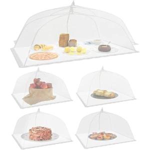 Simply Genius Mesh Food Covers for Outdoors - 2 Jumbo (39x24 in) & 4 Large (17x17 in), White Collapsible 6-Pack - Pop-Up Reusable Food Nets & Tents for Outdoor Serving & Picnics with Bug Protection