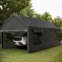 Shintenchi 12x20 FT Heavy-Duty Design Carport,Portable Garage Canopy,Carport Canopy with Side-Opening Removable Door & Roll-Up Window