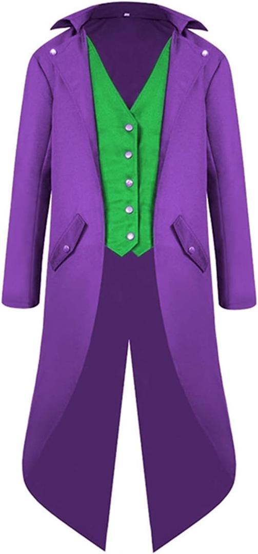 Boys Medieval Tailcoat Jacket Halloween Costumes, Gothic Steampunk Vintage Victorian Frock Uniform Coat (Large, Purple)