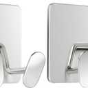 Adhesive Shower Hooks for Inside - Extra Sticky Stainless, Razor Holder Shower Accessories, Wall Mounted Self-Adhesive Double Hooks for Razor, Loofah, Towel, Shaver, Coat, Key, Silve, 2 Pack