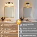TALOYA Bathroom Vanity Light Fixtures, 3-Light Modern Black and Gold Wall Lights Over Mirror with Gradient Amber Tulip Glass Shades Bathroom Wall Lamp for Mirror, Living Room,Hallway, Farmhouse