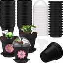30 Pcs Plant Nursery Pots with Humidity Dome 2.95'' Small Plant Pots Plastic Gardening Container Planter Starter Seed Starting Trays for Seedlings Succulents with 30 Pcs Labels(Black)