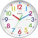 AIRUIFU Wall Clock for Kids Learning to Tell Time, 12 Inch Silent Analog Clock for Kids Room Decor/Bedroom/Classroom/Playroom, Colorful Teaching Clock Helps Kids Easier to Tell Time