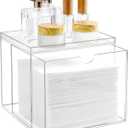 Acrylic Disposable Face Towel Holder Intended For Face Towels XL, Facial Towel Storage Box With Drawer, Clear Clean Towels Xl Container Organizer For Bathroom Countertop