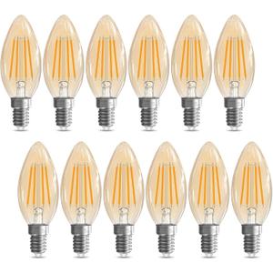 E12 Candelabra Bulb 40 watt Equivalent, B10 Candle Light Bulbs E12 LED Bulb Non-Dimmable Chandelier Bulbs, 2200K Amber Warm, 90+CRI, 400LM, Amber Glass Finish, 12 Pack