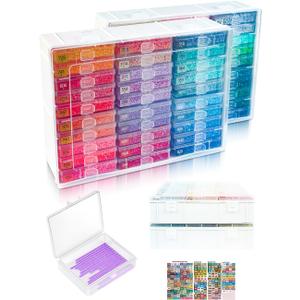 Diamond Painting Trays with Lids and Diamond Art Storage, 60PCS Diamond Art Accessories with Storage Containers, 2-in-1 Drill Storage and Line-Up Tool, 2 Packs 5D Diamond Painting Tools for Beads