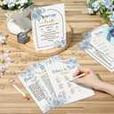Estune 331 Pcs Bridal Shower Games Supplies, 5 Sets 250 Pcs Wedding Games Cards, 60 Pcs Rings, 20 Pcs Pencils (Blue Floral Style)