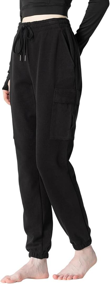 Women's Fleece Cargo Joggers - Multi-Pockets, Elastic Drawstring Waist, Warm Winter Daily Wear, Small