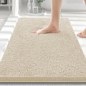Smiry Luxury Chenille Bathroom Rugs 30x20, Extra Soft and Absorbent Shaggy Bath Mat, Machine Washable, Non-Slip Plush Carpet Runner for Tub, Shower, and Floor, Home Decor Accessories, Sand