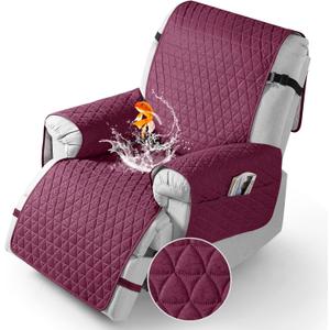 TAOCOCO 100% Waterproof Recliner Cover - Recliner Cover with Non-Slip Granule, Recliner Chair Covers with Elastic Band, Recliner Chair Covers for Reclining Chair(Wine, Medium-25'')