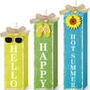 3 PCs Wooden Tiered Tray Decor Hello Happy Hot Summer Rustic Table Decor Block Signs for Beach Island Home Office Decorations (Summer-1)
