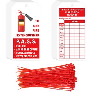 160 Sets Fire Extinguisher Tags with Adjustable Wire Ties Monthly Inspection Record Tags for Indoor Outdoor 4.2 x 2.1 Inch (Red)