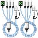 4in2 Multi Charging Cable for iWatch Charger/iPhone Charger/CarPlay Cable, Travel Vacation Essentials, (2Pack 5FT) 3 X USB C/iWatch Charger Cords for iWatch 11-1/iPhone 17-15, Android Car, Blue