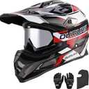 OUMURS DOT Adult ATV Dirt Bike Helmet with Goggles Gloves & Mask Adjustable Sun Visor Motorcycle Adults Helmet Off-Road Motocross Downhill Moped MX for Unisex-Adult-Victory Red, XL