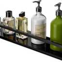 Alise Glass Shelf with Railing for Bathroom, Matte Black Bathroom Shelves Wall Mounted, Modern Floating Shower Storage, 20 inch