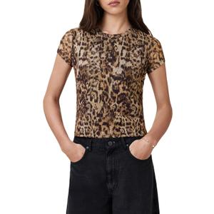 AllSaints Women's Ellie Mesh Tee, Evia Golden Brown, Size 2