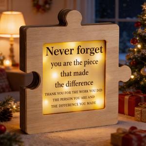 Thyle Appreciation Gift for Teacher Nurse Coworker Women Thank You Gift for Employees Never Forget You Are The Piece That Made The Difference Light up Wood Style Puzzle Piece Gifts Desk Decor