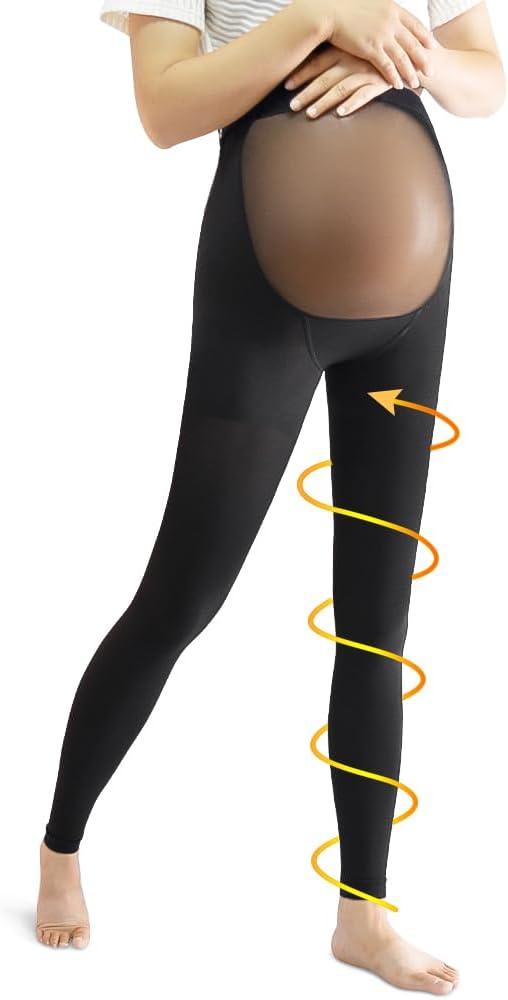 beister Maternity Medical Compression Tights, 20-30mmHg Graduated Support Pregnancy Legging with Button Elastic Band & Abdominal Protection, Footless High Waist Compression Pantyhose for Varicosity (Large, Black)