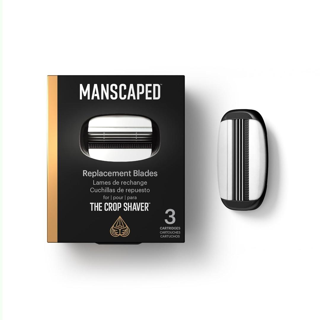 MANSCAPED The Crop Shaver Replacement Blades, Men's 3-Blade Stainless Steel Groin Hair Razor Cartridges with Pivoting Head, Micro Comb Bar, Wide Lubrication Strips, 3-Pack