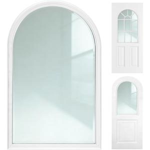Pushglossy 22 x 36 Entry Door Glass Insert White Exterior Front Door Window Inserts Replacement Kit for Home Improvement (Low-e Glass,1 Lite Round Top)