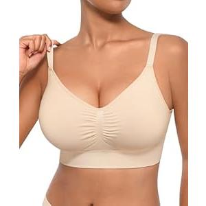 FeelinGirl Bras Seamless Bralettes for Women: Wireless Comfortable Full Coverage Supportive Everyday Bra, Light Beige, L