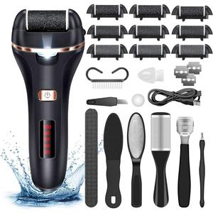 AdamPark Electric Callus Remover for Feet, Rechargeable Foot File Hard Skin Remover, Waterproof 14 in1 Professional Pedicure Kit for Cracked Heels &Dead Skin, with 9 Roller Heads 2 Speed(Black P8)