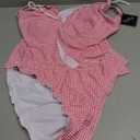 ZAFUL Tankini Swimsuits for Women Smocked Ruffles Tie Front Bowknot Textured High Cut Tanga Tankini Set (Large, 22-Red)