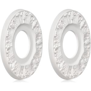 2 Pcs Vintage Carved Flower Ceiling Medallion for Light Fixtures and Ceiling Fans (10-1/8"OD X 4"ID White)