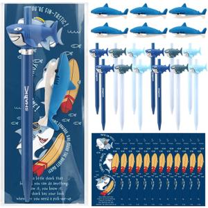 Honoson 12 Sets Inspirational Shark Gifts Mechanical Pencils Erasers and Pun Awesome Cards Desk Pets from Teacher for Classroom Appreciation Birthday Valentine Party Favors Office Supplies