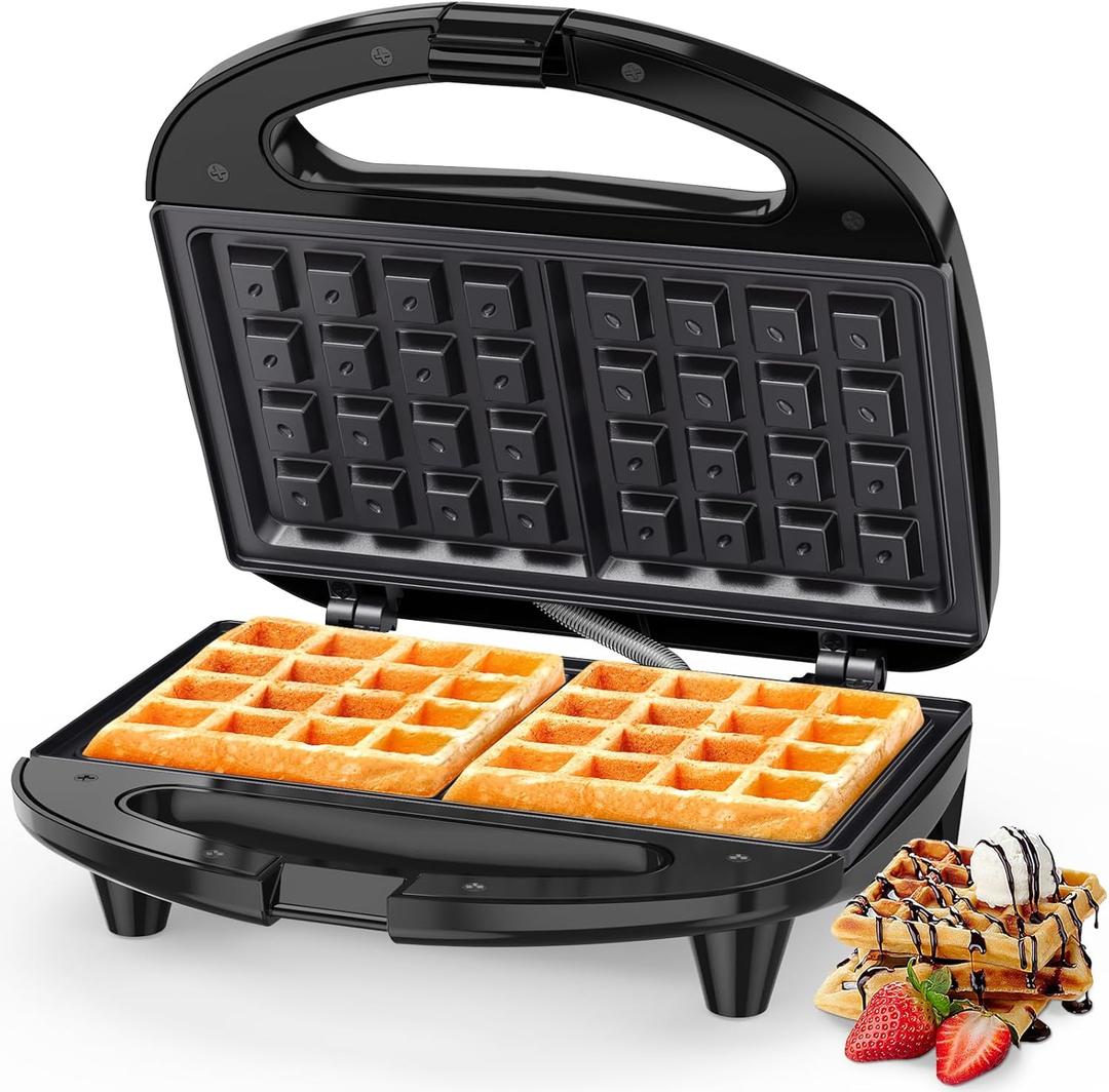 OSTBA Waffle Maker, 2 Slice Non-Stick Waffle Iron, Belgian Waffle Machine with Indicator Lights, PFOA Free, Perfect for Breakfast and Snacks, 750W (Small)