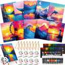 Ctosree 72 Pcs Natural Scenery Paint and Sip Kit for Adults 8'' x 10'' Pre Drawn Canvas for Painting DIY Pre Printed Canvas for Party Favor Afro Acrylic Painting Kit Wood Easel Brushes Bulk