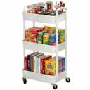 Sywhitta 3-Tier Plastic Rolling Utility Cart with Handle, Multi-Functional Storage Trolley for Office, Living Room, Kitchen, Movable Storage Organizer with Wheels, White