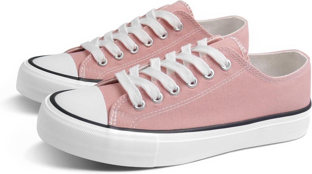 ANTLULU Womens Canvas Shoes Low Top and Lace up Fashion Casual Sneakers Black and White Classic (7, Pink)
