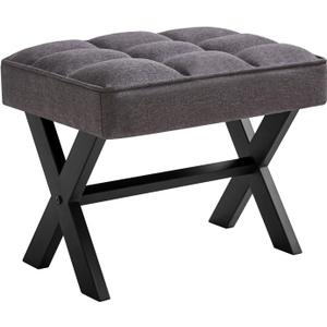 IBUYKE Small 12" H Footrest, Square Linen Foot Stool with Metal X-Leg, Multi-Use as Small Side Table, Step Stool for Living Room, Bedroom, Entryway, Office, Dark Gray WBD011G