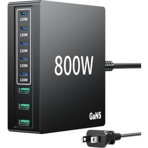 880W USB C Charger Block Charging Station 8 Port Fast Chager 140W PD PPS AVS HUB Laptop MacBook Charger Compatible with All iPhone 17 Pro Max/17 Air/16 SE/Samsung Galaxy 25/ MacBook Pro/Air/iPad Pro