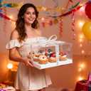 5 Pcs clear cupcake boxes with complimentary gift ribbon, 9 Count cupcake container, plastic cupcake tray, for desserts, cookies, muffins for Easter and Mother's Day. (White, 9Counts/5pcs)