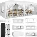 Garvee 10x20 Heavy Duty Pop Up Canopy Tent with 6 Removable Sidewalls, Easy Up Commercial Canopy Tents for Parties, Large Outdoor Canopies with 3 Adjustable Heights, Stakes X18, Ropes X6,White