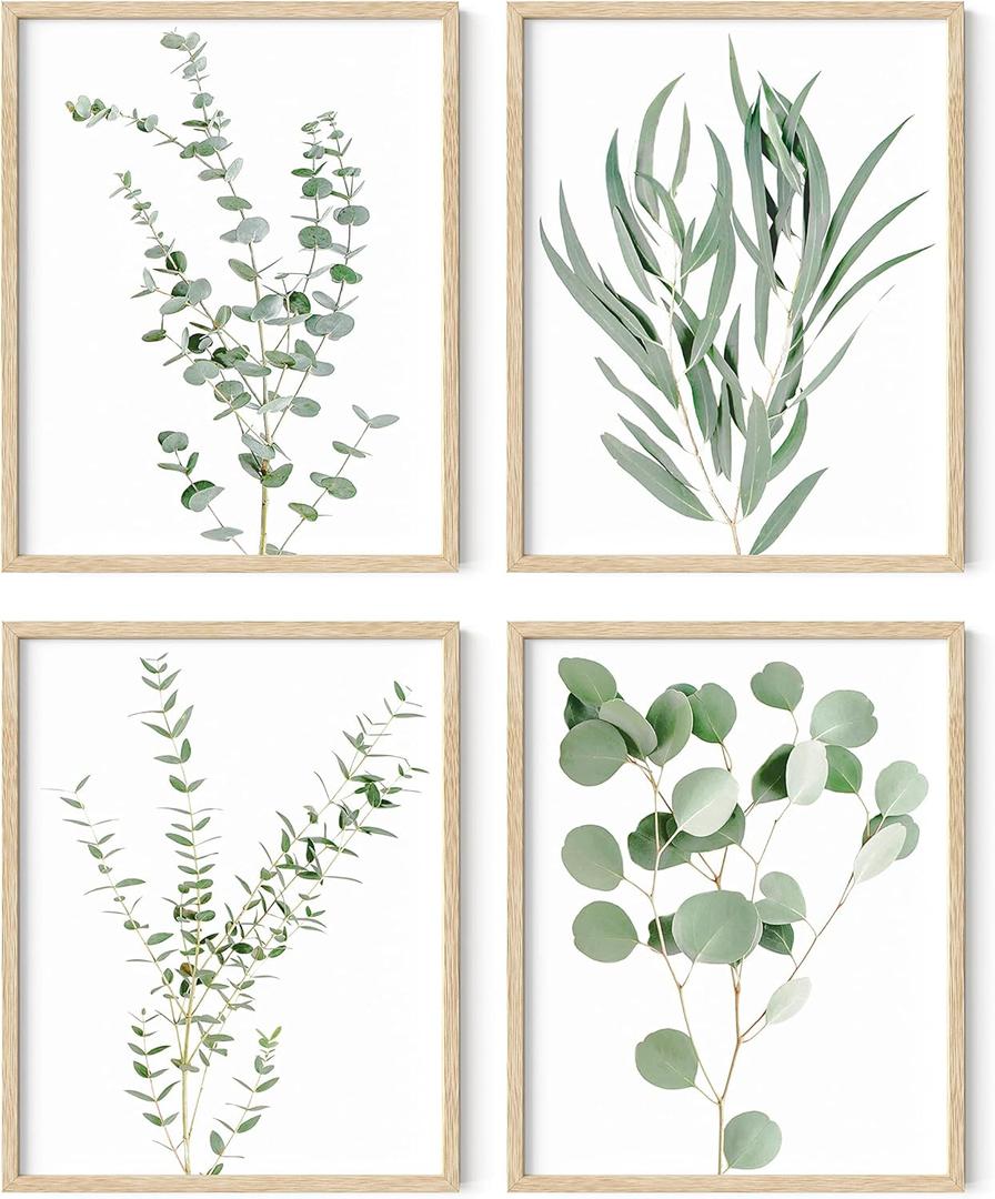 HAUS AND HUES Botanical Plant Wall Art Prints - Set of 4 Plant Wall Decor Prints Floral Kitchen Flower Leaves Wall Art Boho Leaf Eucalyptus (11x14, UNFRAMED)
