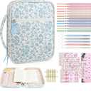 Aileam Bible Cover Case for Women: Bible Study Supplies Kit with Bible Highlighters, Christian Gifts for Women - Blue Flower, Cotton, Floral Pattern (Standard Set)