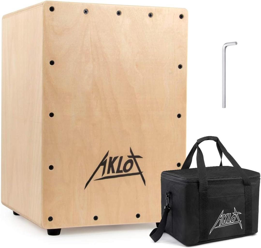 AKLOT Cajon Drum Box 10" Cajons Percussion Instrument Compact Acoustic Jam Cajons Betula Wood Percussion Box Internal Adjustable Snares with Gig Bag