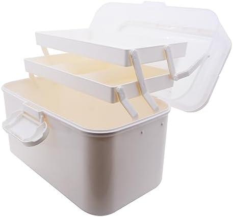 Portable Clear Medicine Box Empty, Family First Aid Dispenser/Art & Crafts Case/Folding Tool Organizer/Multipurpose Storage Container 3-Layers Storage Bin for Family Emergency (White)