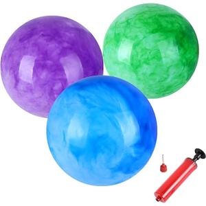 3 Pcs 9 Inch Inflatable Balls for Kids & 1 Hand Pump, Bouncy Balls Beach Ball Kickball Toys Balls for Pets School Playground Ball Indoor/Outdoor Playballs Color Marbleized Inflatable Bouncing Balls