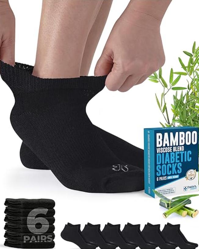 Doctor's Select Viscose Bamboo Ankle Diabetic Socks for Women and Men - 6 Pairs 
