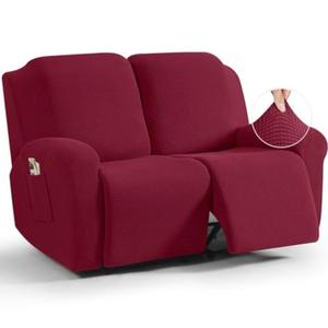 TAOCOCO Recliner Loveseat Slipcover, 6 Pieces Dual Recliner Sofa Covers for 2 Seat Dual Reclining Loveseat Couch, Stretch Soft Jacquard Pattern Furniture Protector with Elasticity (Burgundy)