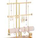 Lolalet Jewelry Holder Tree with Velvet Tray, 4 Tiers Necklace Display Stand Rack with Ring Slots Organizer for Earrings Bracelets Bangles Ring -Beige